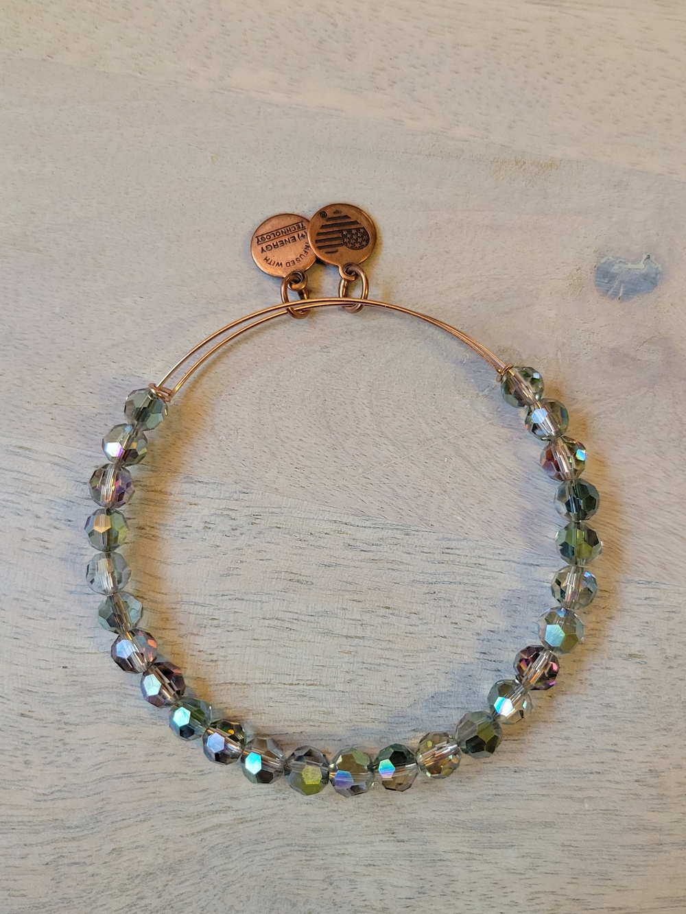 Alex and Ani Iridescent Beaded Expandable Bracelet in Green and  Rose Gold Tones